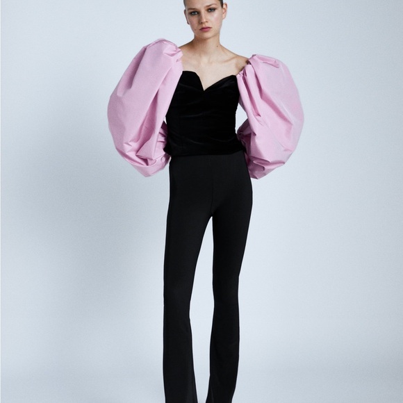ZARA PUFF SLEEVES PINK VELVET BLACK BLOUSES LIMITED EDITION BLOGGER FAV - Picture 14 of 16